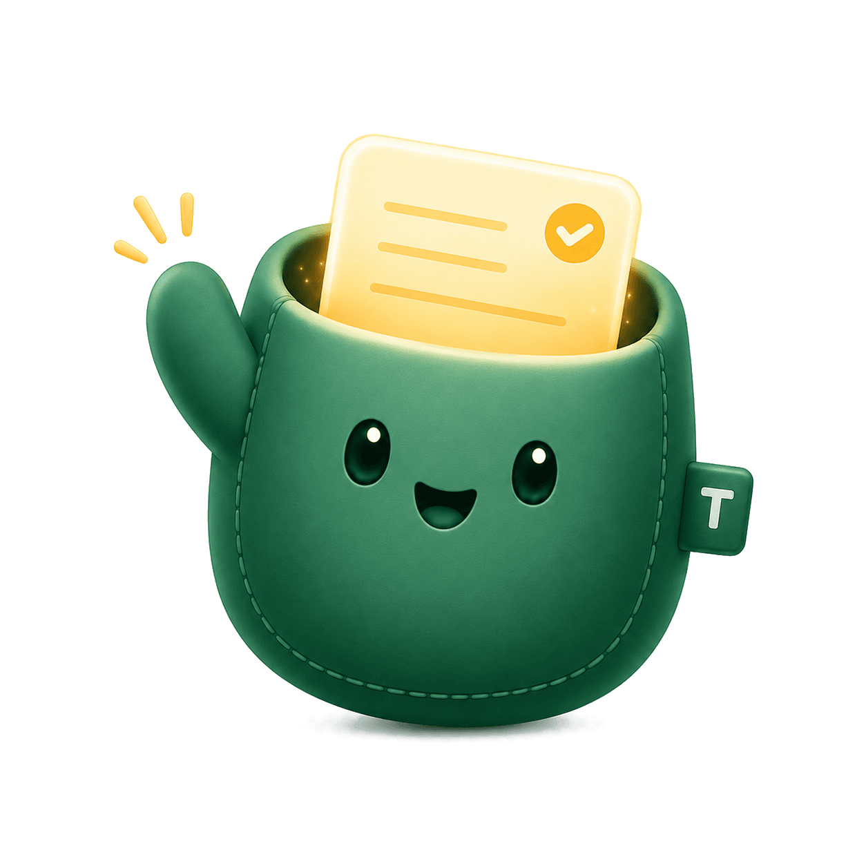 The TuckBack mascot celebrating a closed loop, calmly