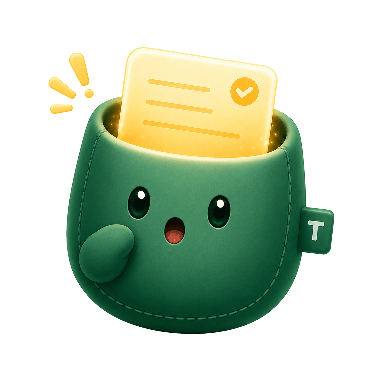 The TuckBack mascot returning a thought with a gentle notification