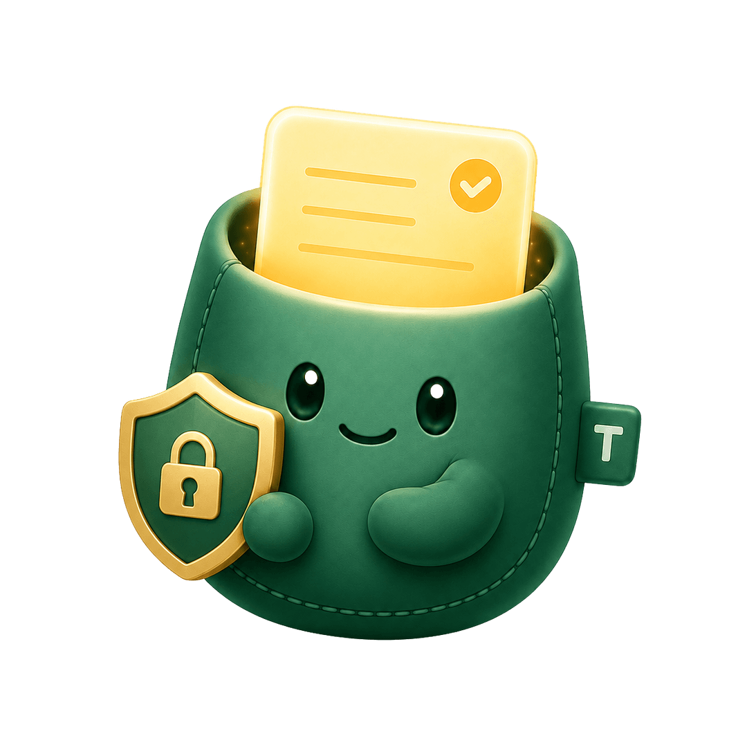 The TuckBack mascot holding a shield with a padlock